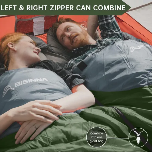 Miniatura 7 de BISINNA Saco de dormir de invierno de 0 grados (480GSM) para adultos, saco de dormir para acampar en clima frío, cómodo, cálido, portátil, con Verde