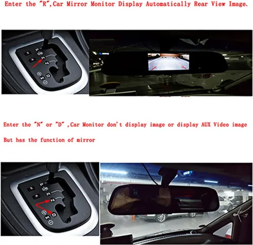 Miniatura 5 de aqxreight Cámara de respaldo de espejo retrovisor, 4.3 pulgadas coche HD espejo retrovisor Monitor 8LED visión nocturna cámara de marcha atrás