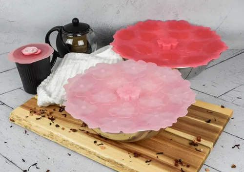 Miniatura 3 de Charles Viancin Tapas de silicona - Fundas de silicona de geranio para tazón/tapa hermética (9 pulgadas, rosa claro)