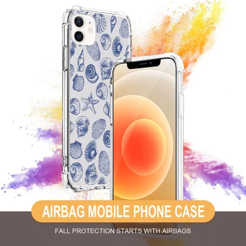Miniatura 3 de DAIZAG Funda compatible con iPhone 12 Mini, bonita funda de teléfono azul con conchas marinas para niñas y mujeres, funda transparente de cuatro