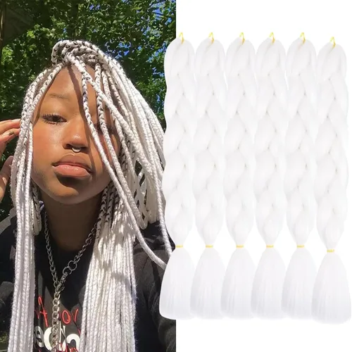 Miniatura 17 de Beige (613#) 6 paquetes de cabello trenzado de 24 pulgadas, de fibra sintética, sin picazón, extensiones de cabello para trenzar jumbo, textura