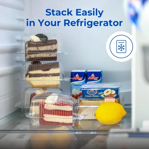 Miniatura 5 de Fit Meal Prep Paquete de 50 recipientes de plástico para tartas con tapas, tapa transparente de 5 pulgadas con bisagras, recipiente para pastel