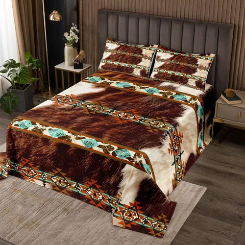 Miniatura 18 de Erosebridal Southwestern - Juego de colcha geométrica bohemia acolchada tamaño individual, juego de edredón étnico tribal con flechas occidentales