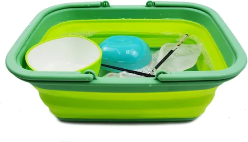 Miniatura 5 de SAMMART Tina de plástico plegable con asa de 9.2 L (2.3 galones) – Cesta de picnic portátil al aire libre – Lavabo plegable para lavar platos, Verde