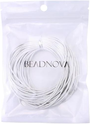 Miniatura 3 de Cordones de cuero redondos genuinos Beadnova de 0.05 a 0.19 in para el collar de la pulsera que rebordea la fabricación de la joyería, 01.blanco