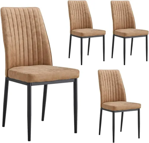 Miniatura 25 de Sillas de Metal Negro, Juego de 4 Sillas de Comedor Modernas con Cuero Sintético PU y Patas Cromadas de Alto Respaldo para Comedor, Cocina, Sala