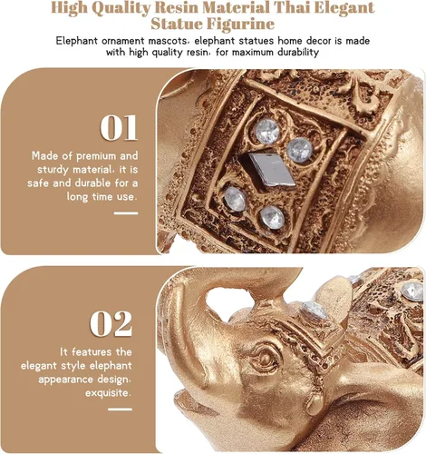 Miniatura 5 de Elephant Decor for Home, Golden Resin Elephant Statue, 3.5 Inch Feng Shui Figurine for Office Desk & Shelf