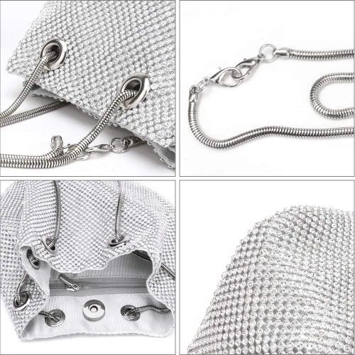 Miniatura 5 de Bolsa de noche para mujer, tamaño mejorado, con diamantes de imitación, bolsa brillante para fiesta, boda, cita nocturna