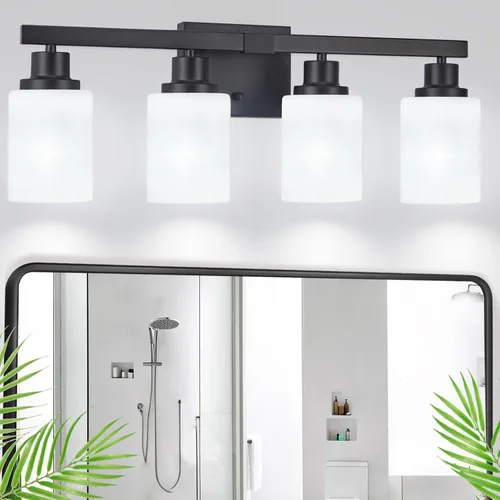 Miniatura 27 de Juego de 2 apliques de pared para baño, 1 luz negra, apliques de pared modernos para interiores con pantallas de vidrio blanco, lámpara de pared