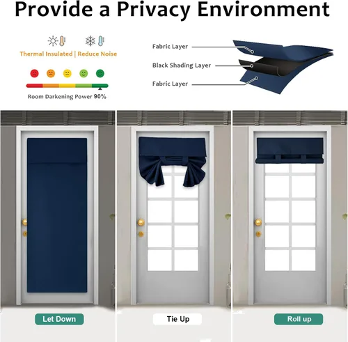 Miniatura 6 de WdFour Cortinas de puerta francesa con tacto sedoso, aislamiento térmico, reducción de ruido, cortinas opacas para puerta de vidrio y oficina