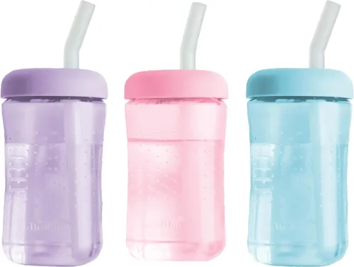 The First Years Squeeze & Sip Vasos con Pajita para Niños Pequeños - Vaso de Transición Sippy Cup Exprimible con Pajita de Silicona - Suministros de