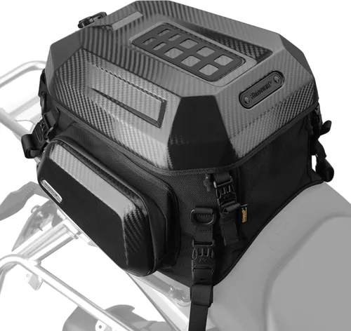 Miniatura 9 de Rhinowalk Bolsa trasera para motocicleta, bolsa de asiento trasero rígida impermeable, 12-18L expandible mochila de equipaje de motocicleta