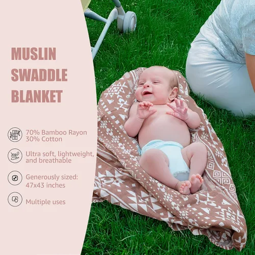 Miniatura 4 de Set de regalo para niña – 5 piezas para baby shower con manta de muselina para envolver, mordedor de madera, diademas y tarjeta de hito de Hello