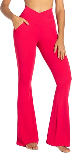 Miniatura 2 de Sunzel Leggings acampanados para mujer con bolsillos, pantalones de yoga cruzados con control de abdomen, cintura alta y pierna ancha