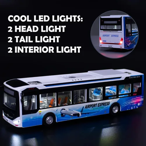 Miniatura 5 de Juguetes de autobús de fundición a presión 1/42, vehículos de juguete de autobús urbano de metal con luces y puertas que se abren para niños