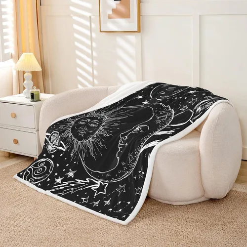 Miniatura 3 de Feelyou Manta de forro polar de sol y luna, estilo bohemio Sherpa para niños, niñas, felpa cósmica celestial mullida para sofá, cama, sofá, 40 x 50