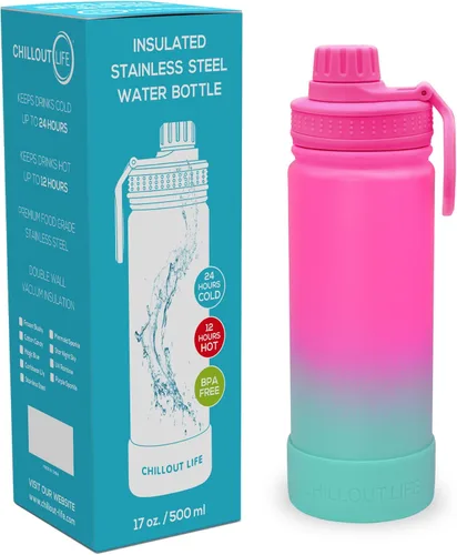 Miniatura 2 de CHILLOUT LIFE Botella de agua aislada para niños de 17 onzas para la escuela con tapa de boquilla a prueba de fugas y bonitas calcomanías Slushy