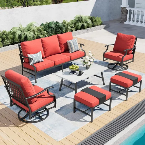 Miniatura 17 de SUNSHINE VALLEY Juego de muebles de patio al aire libre de 7 piezas, moderno juego de conversación de patio exterior con cojín extra grueso de 5.75