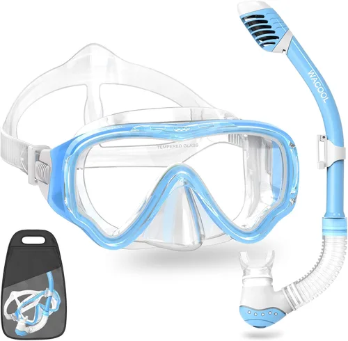 Miniatura 10 de WACOOL Snorkel, buceo, buceo, paquete de equipo para niños y jóvenes, vidrio recubierto antivaho con válvula de purga de silicona y antisalpicaduras