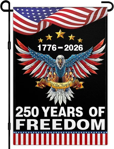 Bandera de jardín estadounidense de 12 x 18 pulgadas, de doble cara, 3 capas, 250 aniversario, patriótica, 4 de julio, con águila para exteriores,