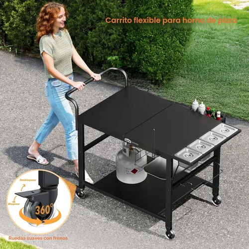 Miniatura 8 de Leteuke Mesa para horno de pizza, mesa de carrito para parrilla Blackstone, soporte para horno de pizza al aire libre, se adapta a Ninja, Cuisinart