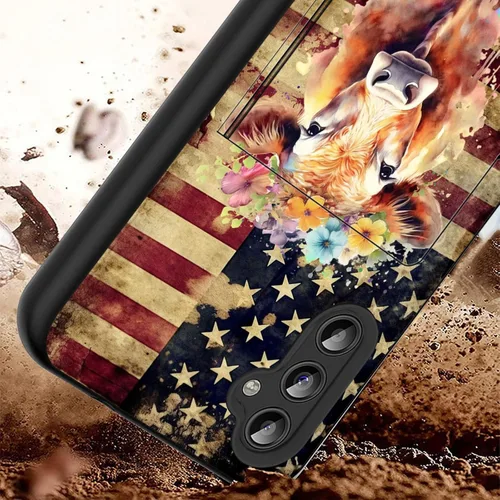 Miniatura 2 de Funda híbrida de doble capa con función atril para Samsung Galaxy A16 5G de 6.9 pulgadas, diseño de vaca con bandera estadounidense