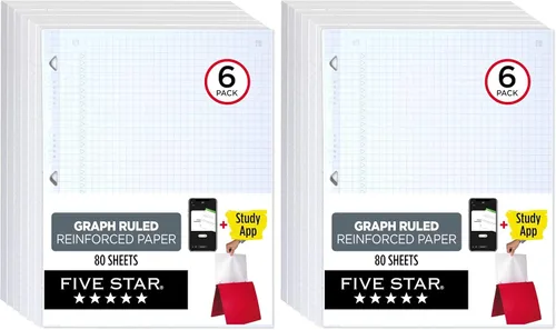 Miniatura 11 de Five Star Papel de hojas sueltas + aplicación de estudio, paquete de 3, papel para cuaderno, papel gráfico, papel de relleno reforzado, combate