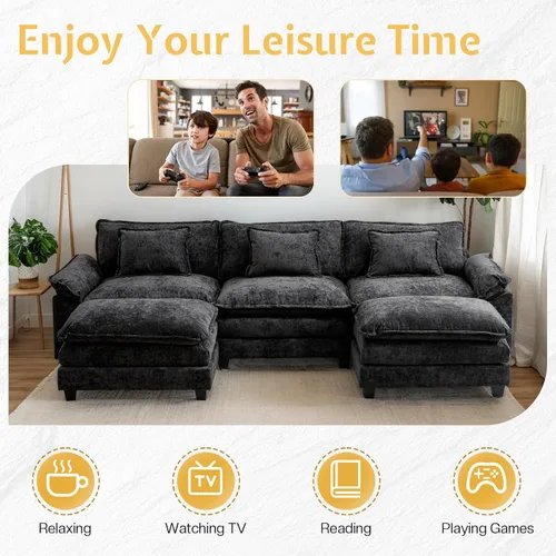 Miniatura 6 de Sofá modular seccional, sofá de nube con otomana, asiento profundo de felpilla en forma de L para sala de estar y apartamento
