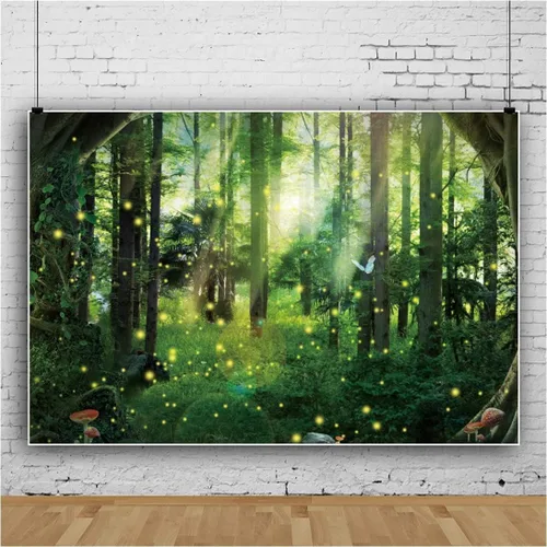 Miniatura 2 de Telón de fondo de fotografía de bosque de fantasía mágica, selva, safari, fiesta, fondo de fiesta, luz del sol, primavera, árbol verde, mariposa