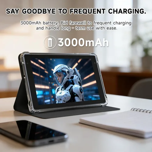 Miniatura 5 de WUIUHOU Tablet Android 14 de 7 pulgadas, tablet con funda, 8 GB de RAM (3 GB+5 GB extendido) y 32 GB de ROM, batería de 3000 mAh, cámara doble