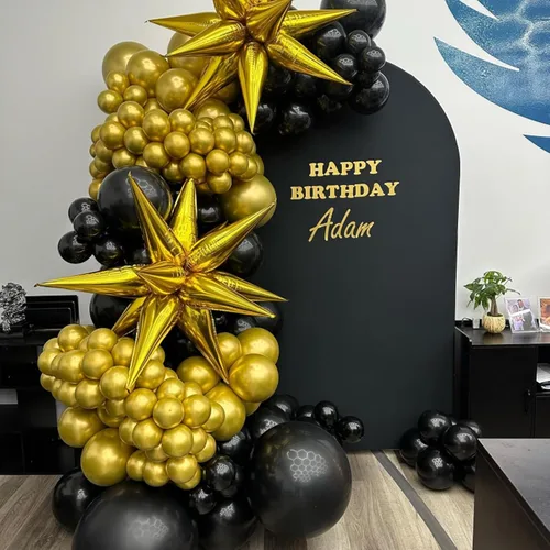 Miniatura 5 de Globos negros y dorados, kit de 50 globos de 12 pulgadas, globos de látex negros para decoraciones de cumpleaños, año nuevo, boda, graduación