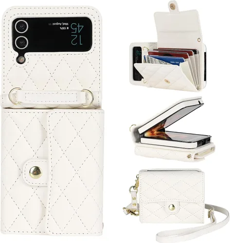 Miniatura 10 de XIZYO Funda para Samsung Galaxy Z Flip 3, bonita funda de cuero con tarjetero y funda cruzada para mujeres y niñas, correa para la muñeca, bloqueo