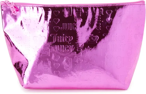 Juicy Couture Bolsa de maquillaje rosa intenso, organizador de cosméticos, artículos esenciales de viaje, con cremallera, cuña brillante