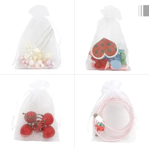 Miniatura 4 de Bolsas de organza, bolsas de organza de 4 x 6, bolsas blancas para recuerdos de boda, 50 bolsas de malla con cordón, bolsas de regalo de joyería