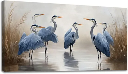 Miniatura 6 de 20"x 40" Canvas Wall Art Blue Heron Sea Bird Wild Bird Coastal Birds Vintage Heron Herons Blue Framed Pictures Painting Prints Large Wall Art for