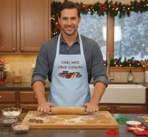 Miniatura 3 de CoolAprons Delantal blanco divertido para hombres reales que hornean galletas – Regalo de cocina y repostería para papás, esposos, novios o hombres