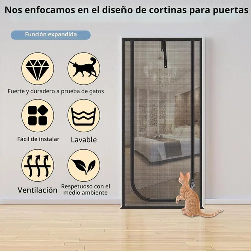 Miniatura 4 de Puerta de Malla Mejorada para Mascotas, Se Adapta a Abertura de Puerta de 34 x 83 pulgadas, Puerta de Malla Gruesa Resistente a Gatos para Sala