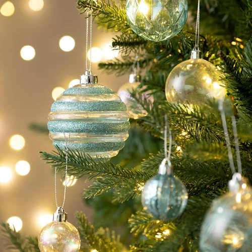Miniatura 6 de Valery Madelyn Juego de Adornos para Árbol de Navidad, 50 piezas Azul Claro Plateado Irrompible Decoraciones Navideñas, Bolas Colgantes Azul claro