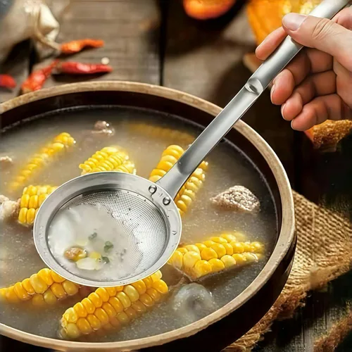 Miniatura 7 de Colador de acero inoxidable de malla fina, colador de malla de acero inoxidable, cuchara purificadora de aceite de cocina, filtro ultra fino