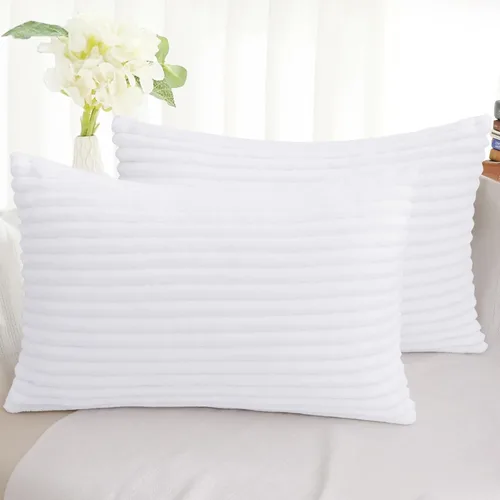 Miniatura 31 de Simmore Juego de 2 fundas de almohada decorativas de 16 x 16 pulgadas, fundas de almohada suaves de franela de felpa natural de doble cara para sofá