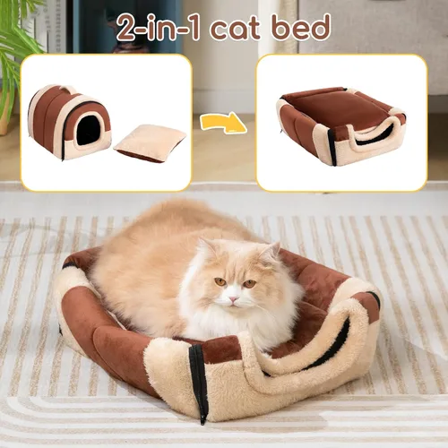 Miniatura 6 de Hollypet Cama para gatos autocalentable 2 en 1, plegable, cueva, cabaña, nido para mascotas, condominio para mascotas de terciopelo de cristal