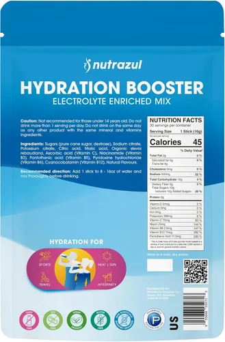 Miniatura 7 de nutrazul Potenciador de hidratación, electrolitos en polvo con sodio, potasio, vitamina B6 y B12, sin edulcorantes artificiales, sabor a fruta