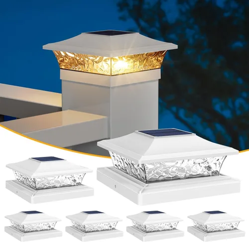 Miniatura 12 de APONUO - Luces solares para punta de poste con 8 colores RGB sólidos y flujo multicolor - Paquete de 4 luces solares para postes de 6x6, IP65