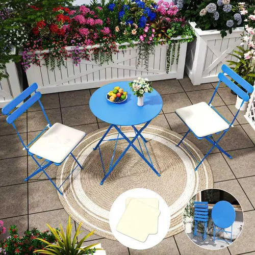 Miniatura 11 de Juego de 3 piezas de muebles de patio para exteriores, mesa y sillas plegables con marco de acero de primera calidad, resistente a la intemperie