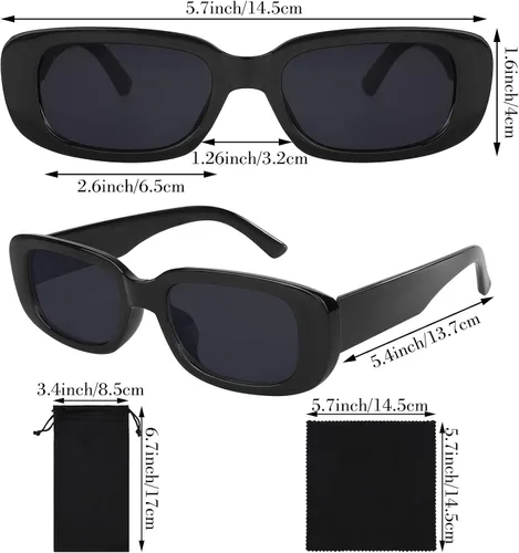 Miniatura 2 de URATOT Gafas de sol rectangulares pequeñas para mujer estilo retro estilo vintage con marco ancho con bolsa de almacenamiento
