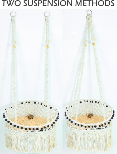Miniatura 3 de KARCEEY Hamaca de macramé para gatos, cama colgante para pared y ventana, columpio bohemio con kit completo de herramientas y juguete de pezón