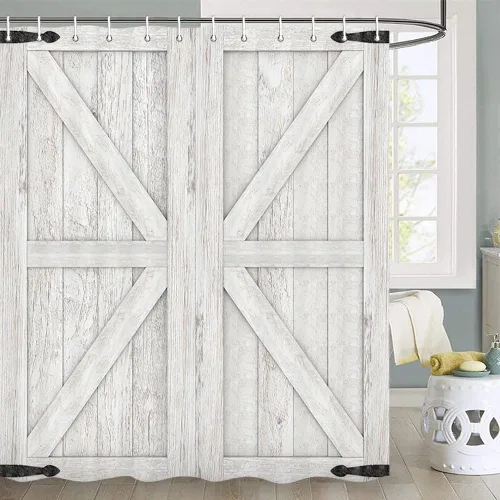Miniatura 33 de Cortina de ducha de puerta de granero de madera rústica, 60 x 70 pulgadas, beige