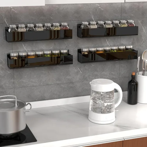Miniatura 3 de PMMASTO Organizador de especias acrílico adhesivo para pared con cinta nano de doble cara, organización de estante de especias para puerta de Negro