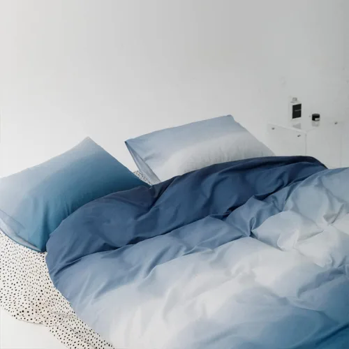 Miniatura 3 de Juego de edredón Wellboo, juego de ropa de cama Queen, color sólido, azul marino y blanco degradado, edredón de algodón, moderno, liso, suave