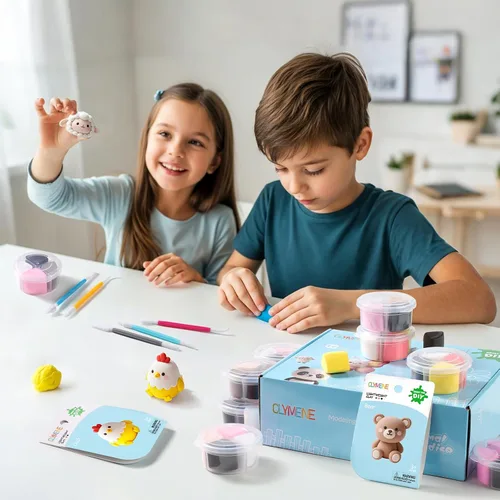 Miniatura 7 de CLYMENE Kit de arcilla seca al aire para niños, 12 animales de arcilla para modelar con herramientas y tutoriales, artes y manualidades, juguetes